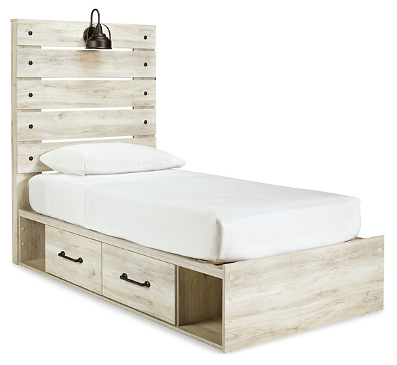 Cambeck  Panel Bed With 2 Storage Drawers With Mirrored Dresser And Chest