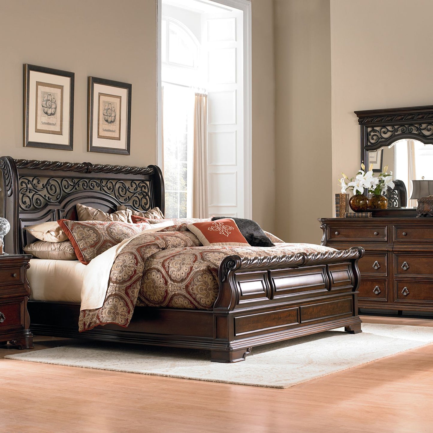 Arbor Place - King California Sleigh Bed, Dresser & Mirror