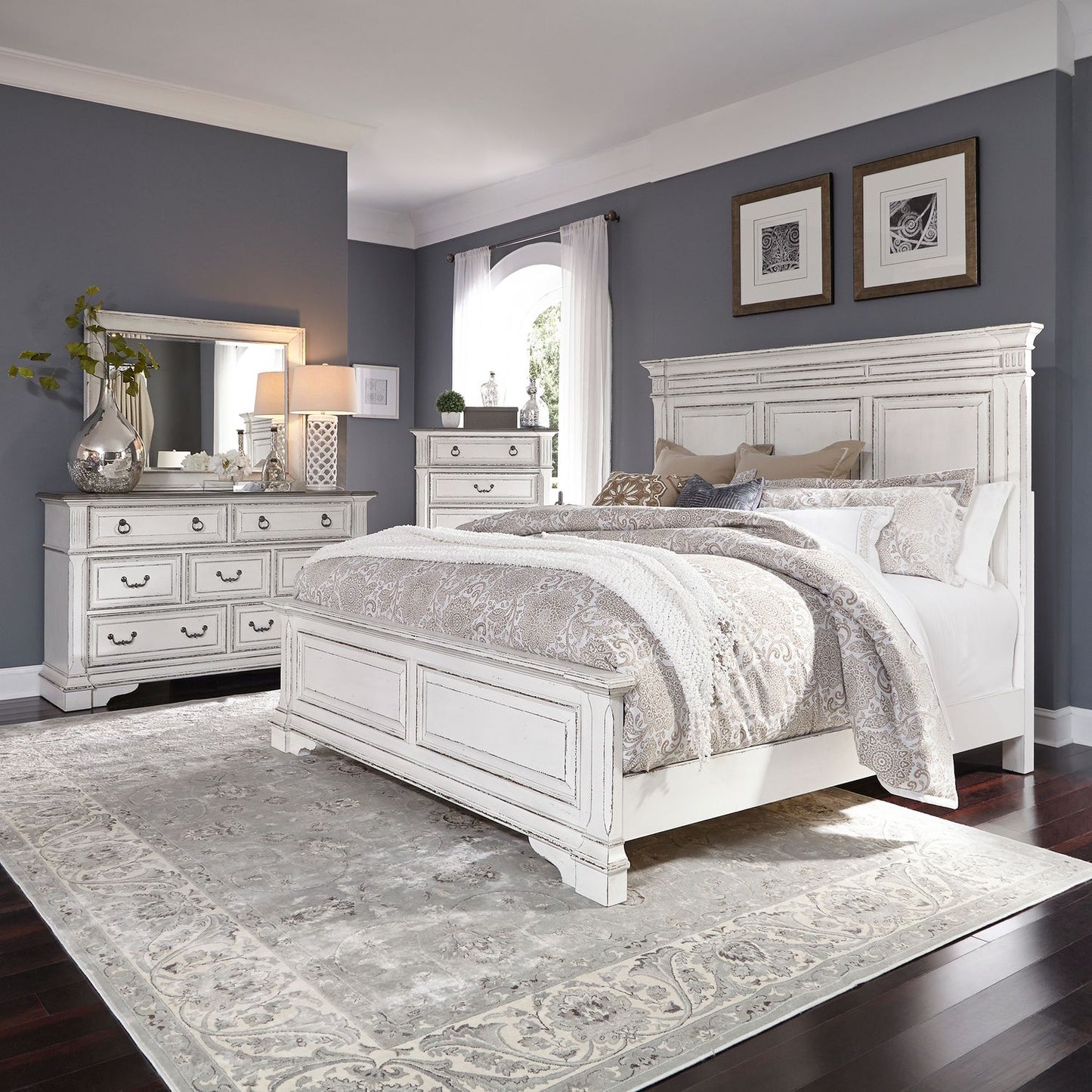 Abbey Park - Queen Panel Bed, Dresser & Mirror, Chest