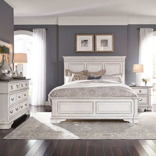 Abbey Park - King Panel Bed, Dresser & Mirror, Night Stand