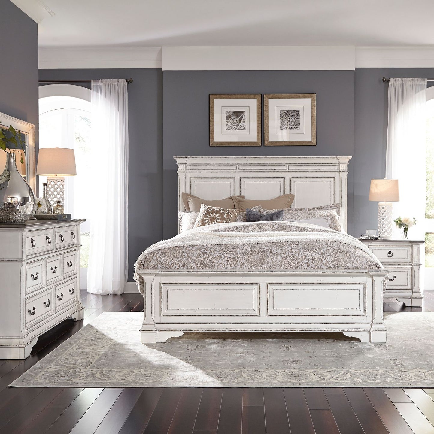 Abbey Park - Queen Panel Bed, Dresser & Mirror, Night Stand