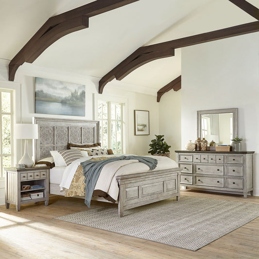 Heartland - King Opt California Panel Bed, Dresser & Mirror, Night Stand