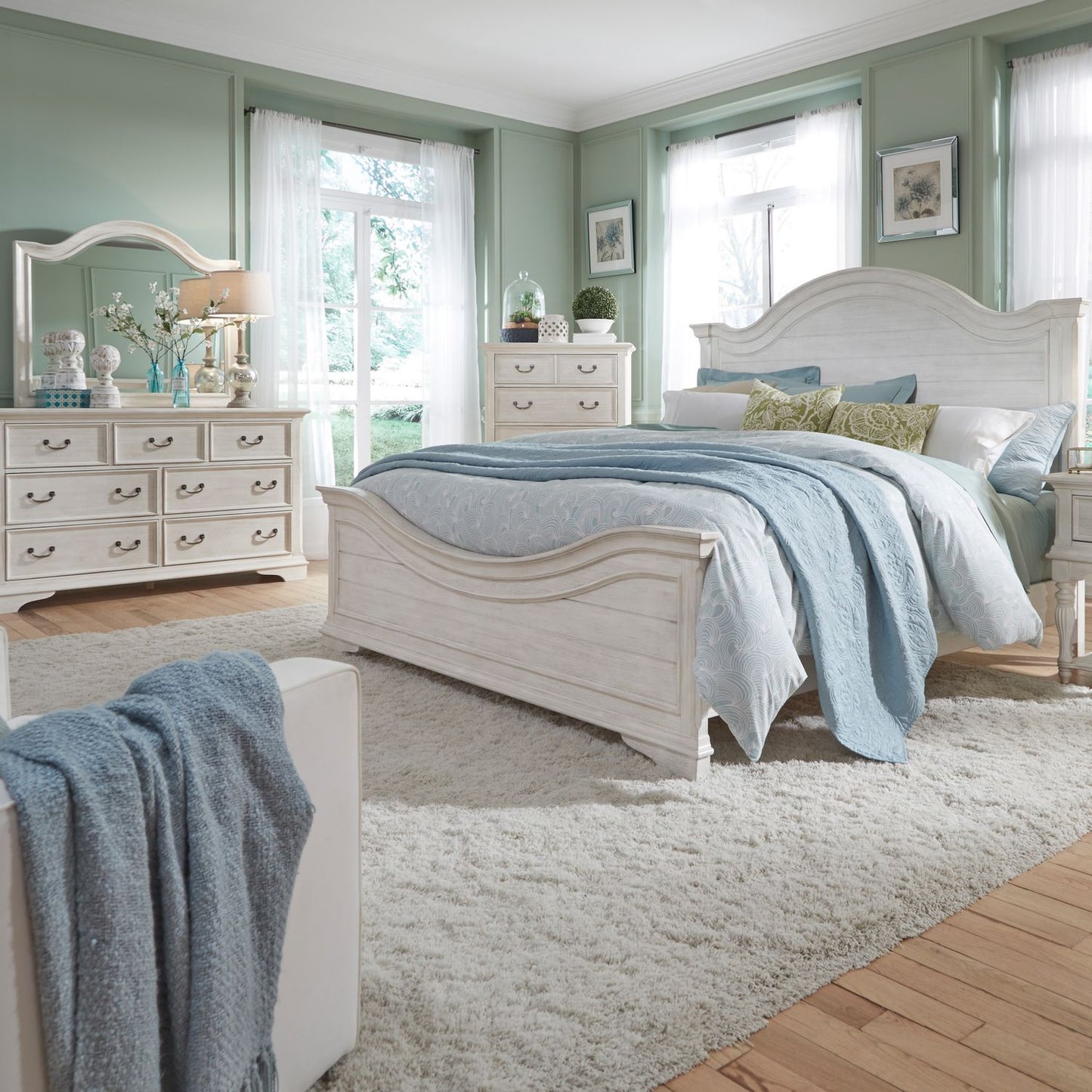 Bayside - King California Panel Bed, Dresser & Mirror, Chest