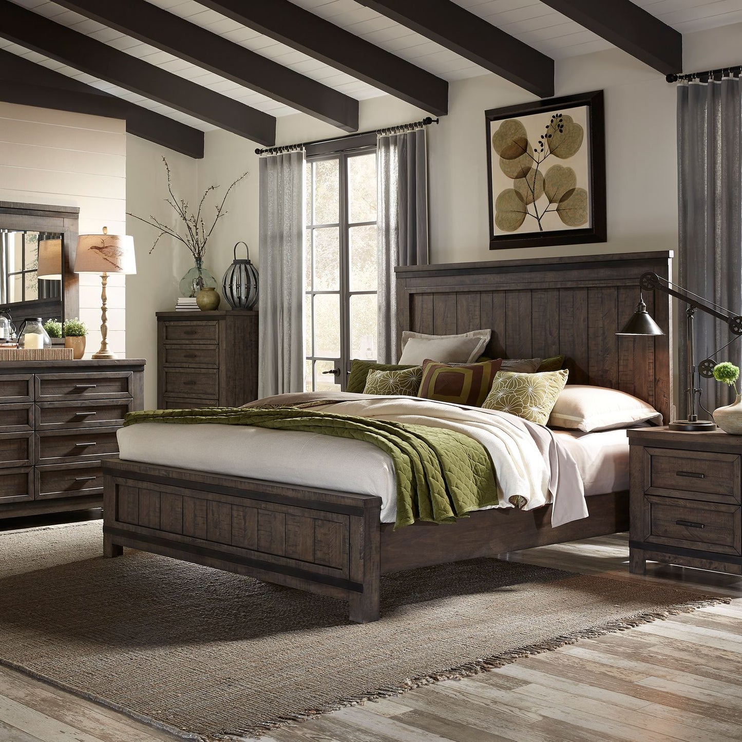 Thornwood Hills - King Panel Bed, Dresser & Mirror, Night Stand