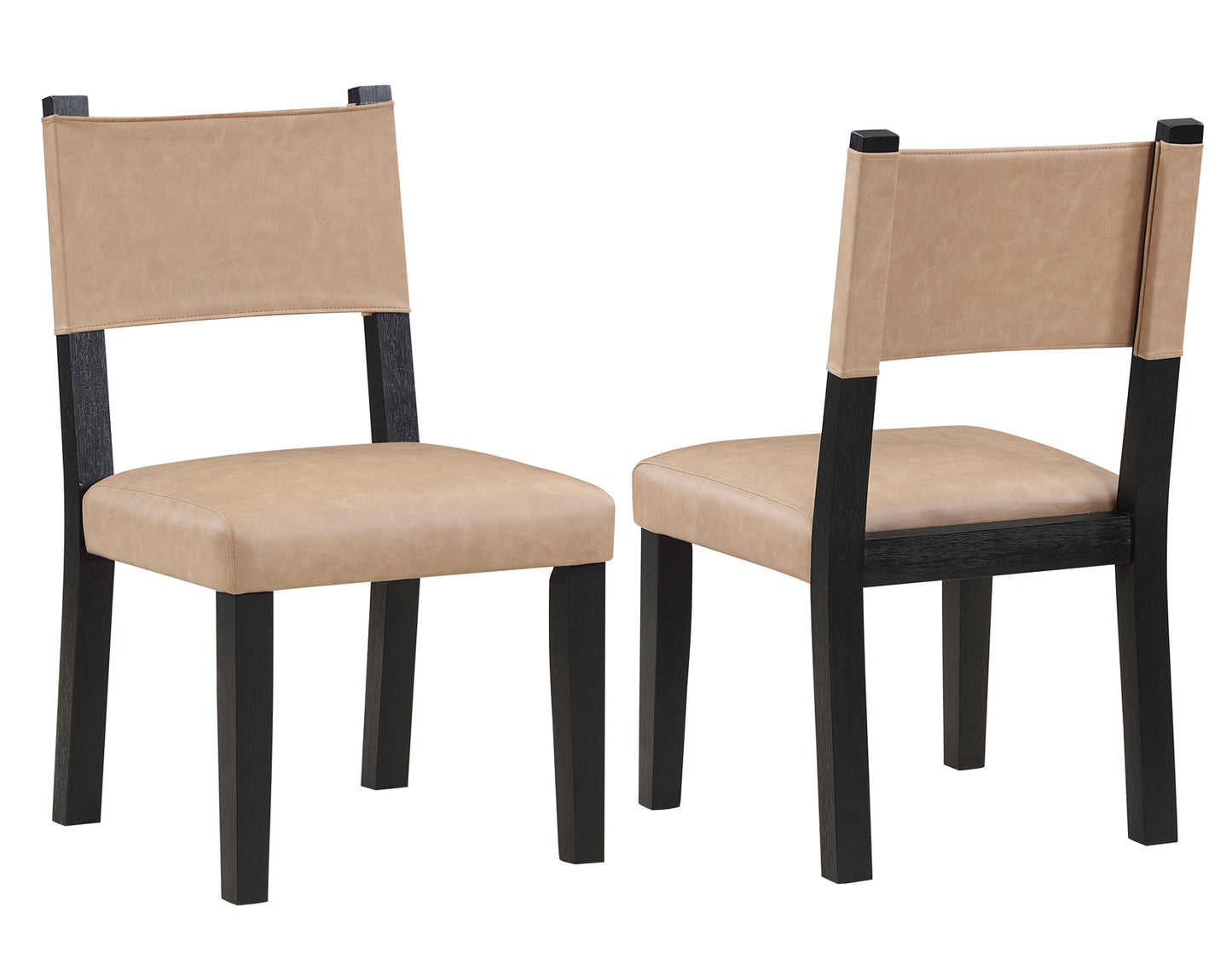 Aubrey Side Chair, Camel Vegan Leather with Black wood finish