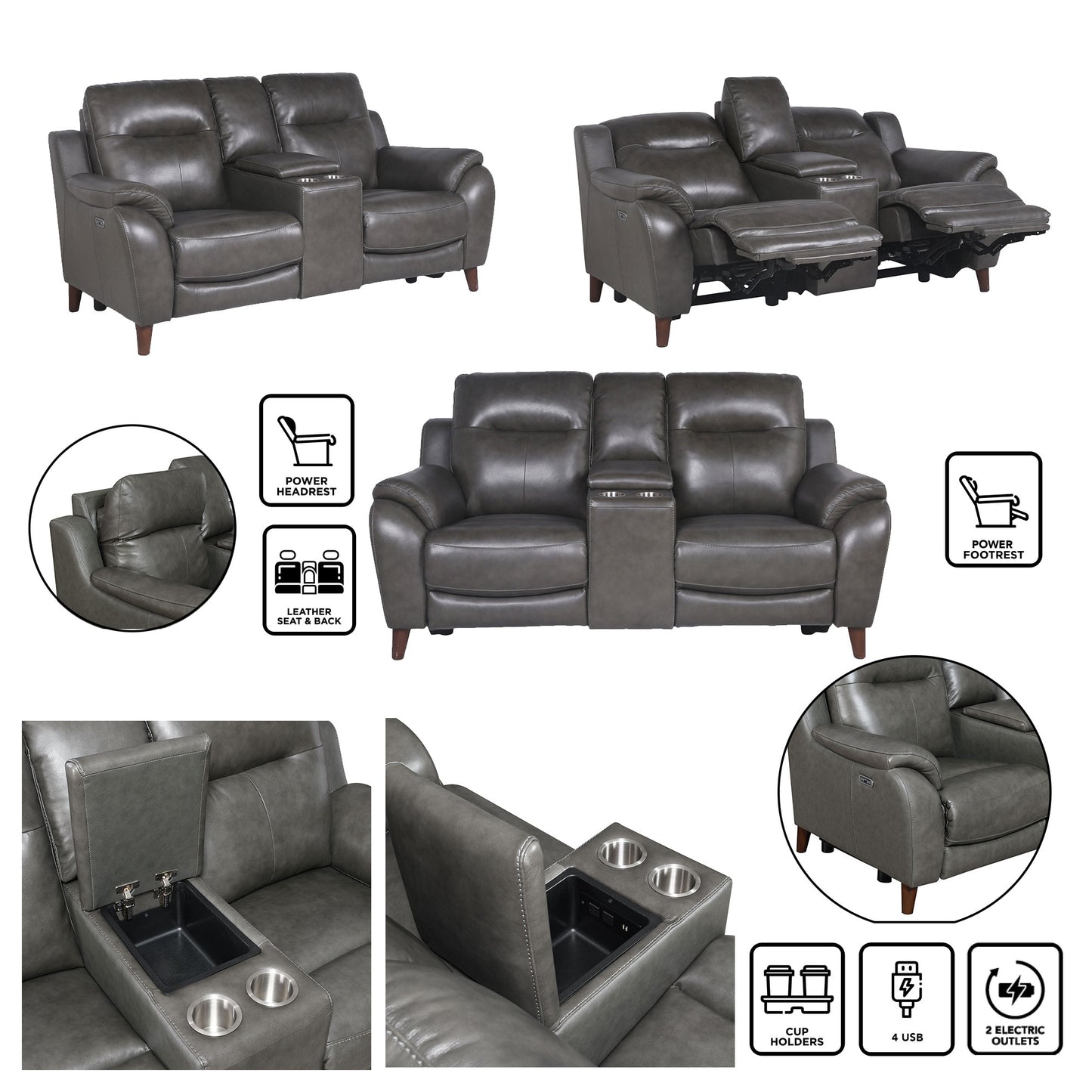 TRENTO DUAL-POWER LEATHER 3-PIECE RECLINING SET