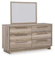 Hasbrick King Panel Headboard with Mirrored Dresser, Chest and Nightstand