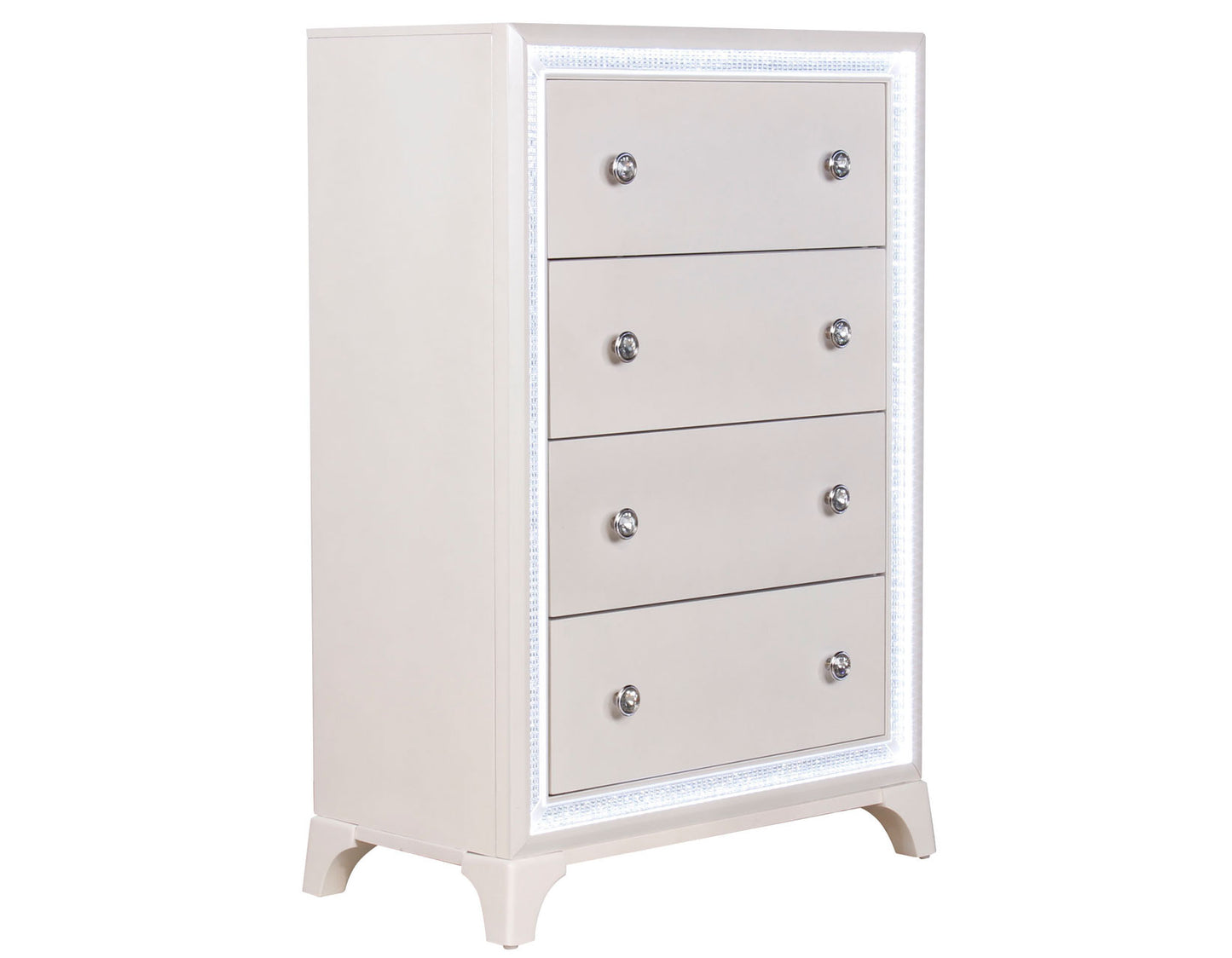 Cassie Illuminating 5-Drawer Chest, Shimmering Pearl Finish