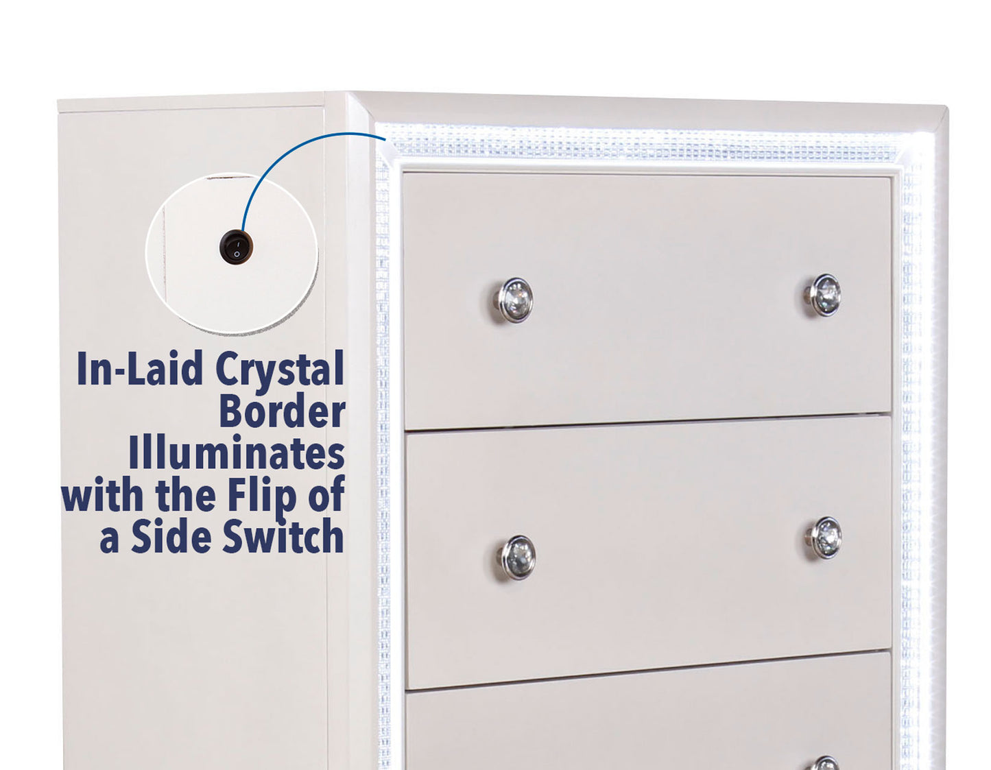 Cassie Illuminating 5-Drawer Chest, Shimmering Pearl Finish