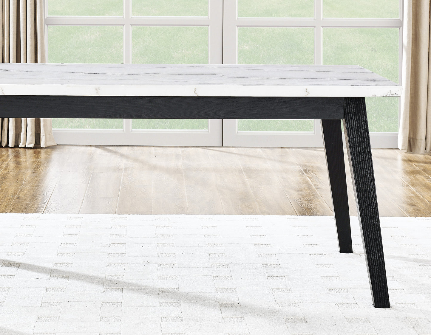 Vida 72" White Marble Top Dining Table, Black Finish
