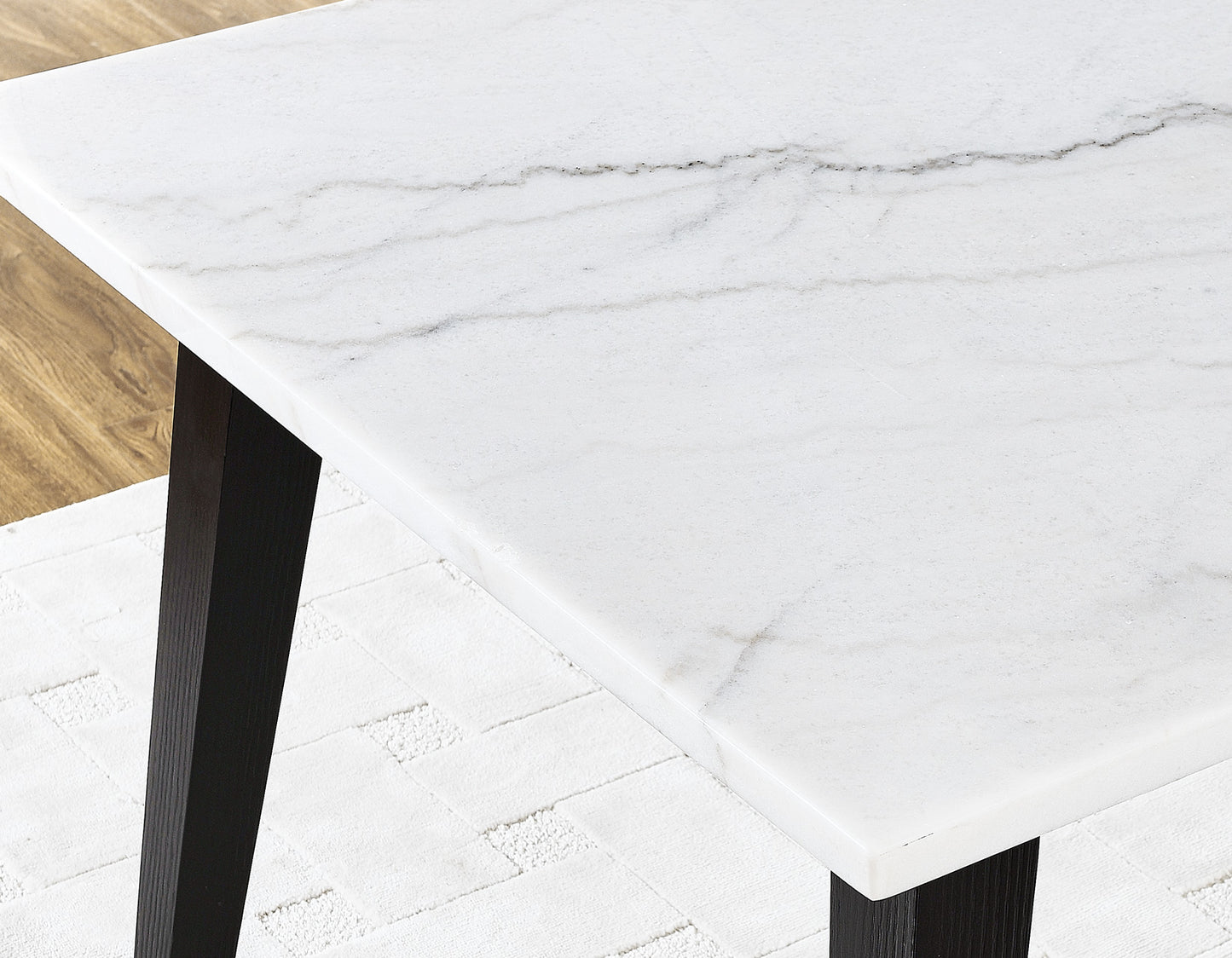 Vida 72" White Marble Top Dining Table, Black Finish