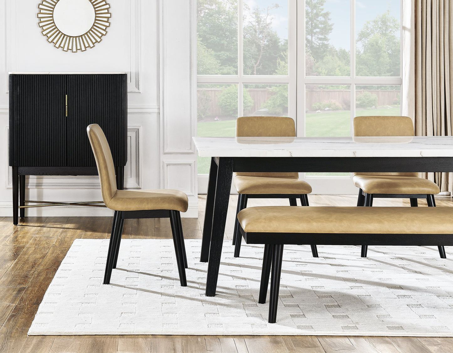 Vida 72" White Marble Top Dining Table, Black Finish