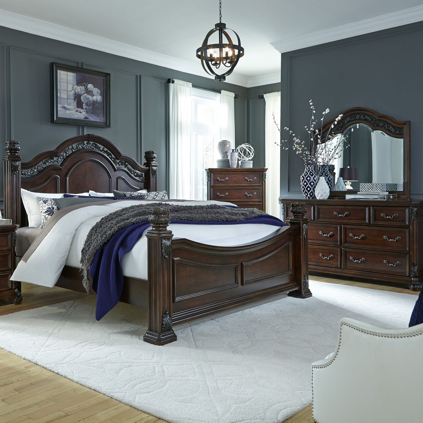 Messina Estates - King California Poster Bed, Dresser & Mirror