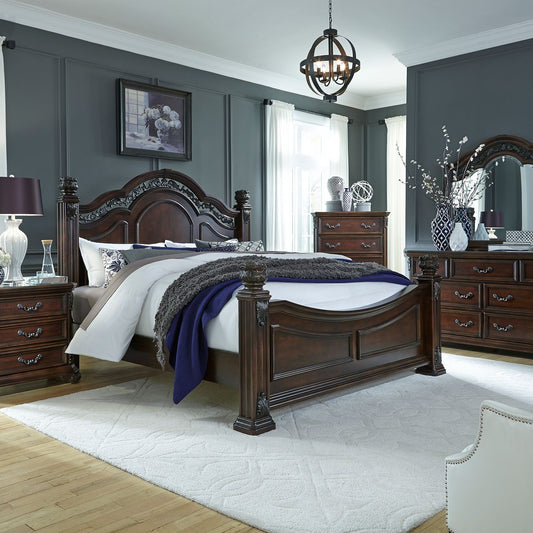 Messina Estates - King California Poster Bed, Dresser & Mirror, Night Stand