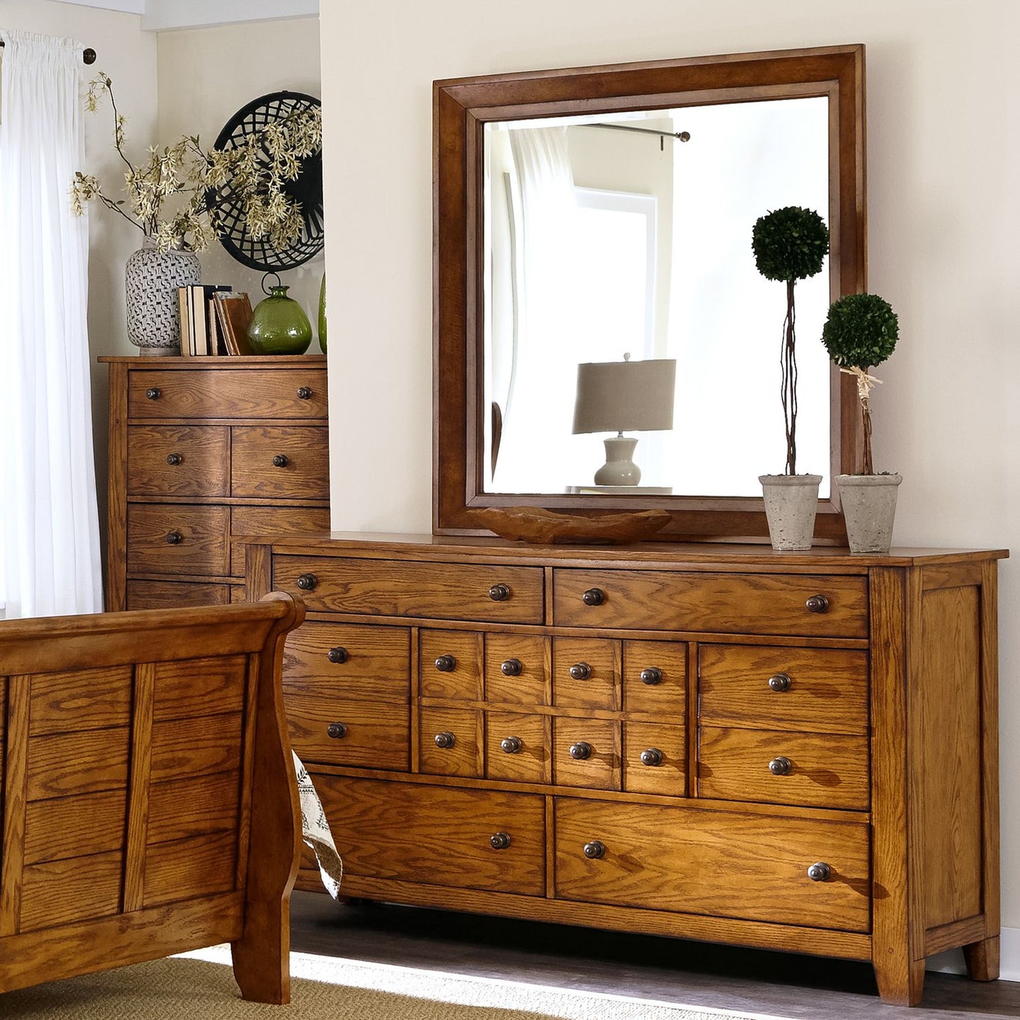 Grandpas Cabin - King Sleigh Bed, Dresser & Mirror