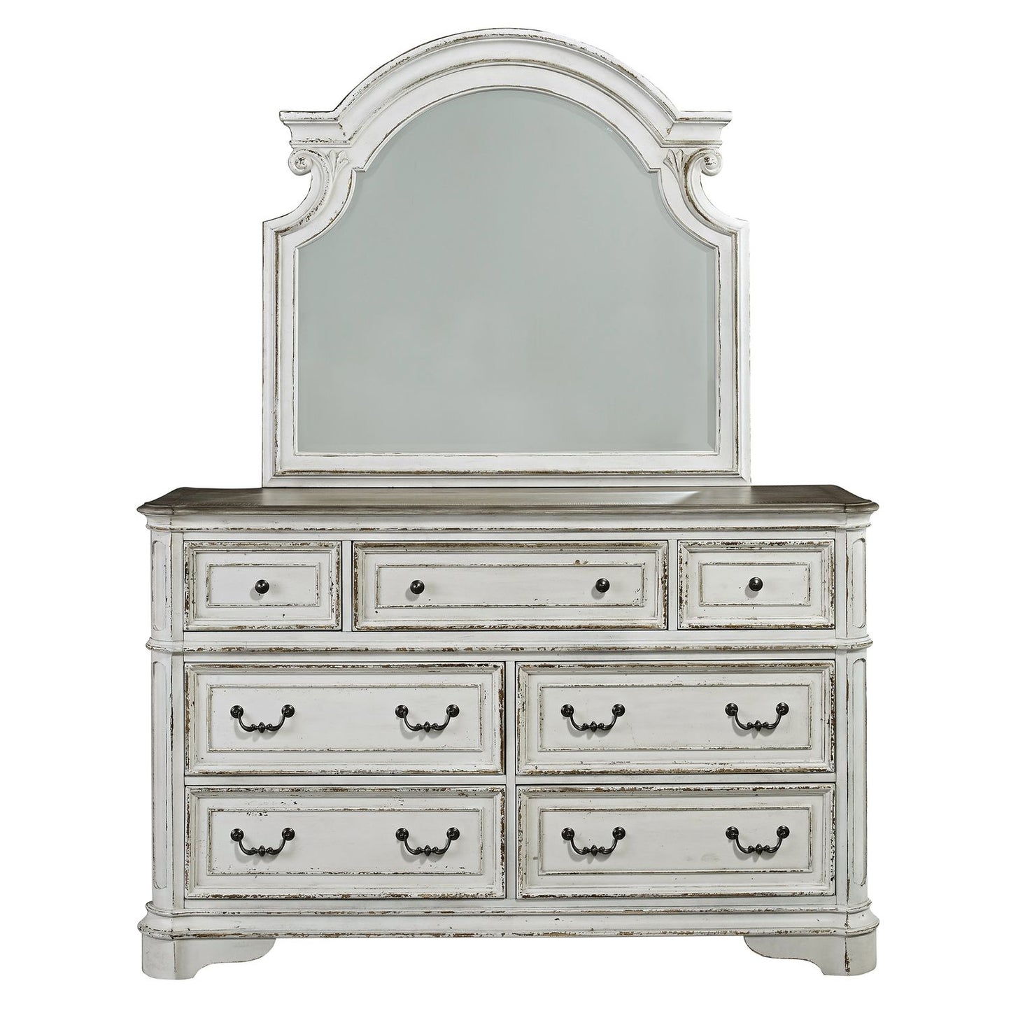 Magnolia Manor - King Uph Sleigh Bed, Dresser & Mirror, Night Stand