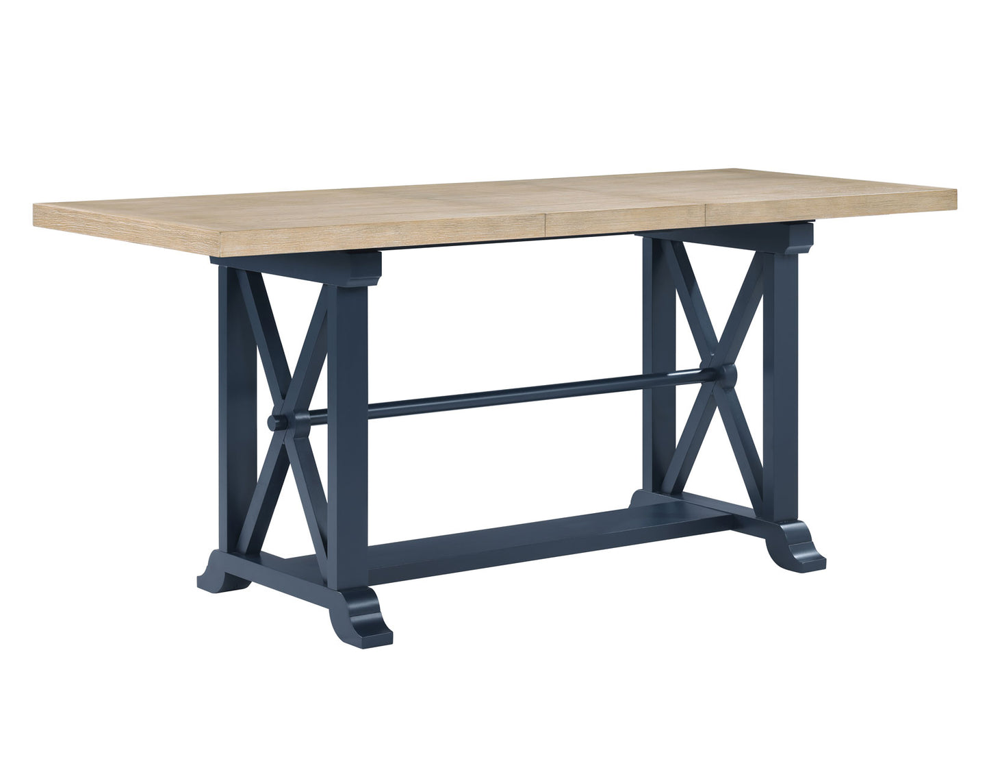 Darcy 64-82"Counter Table with 18-inch leaf, Midnight Blue and Natural Finish