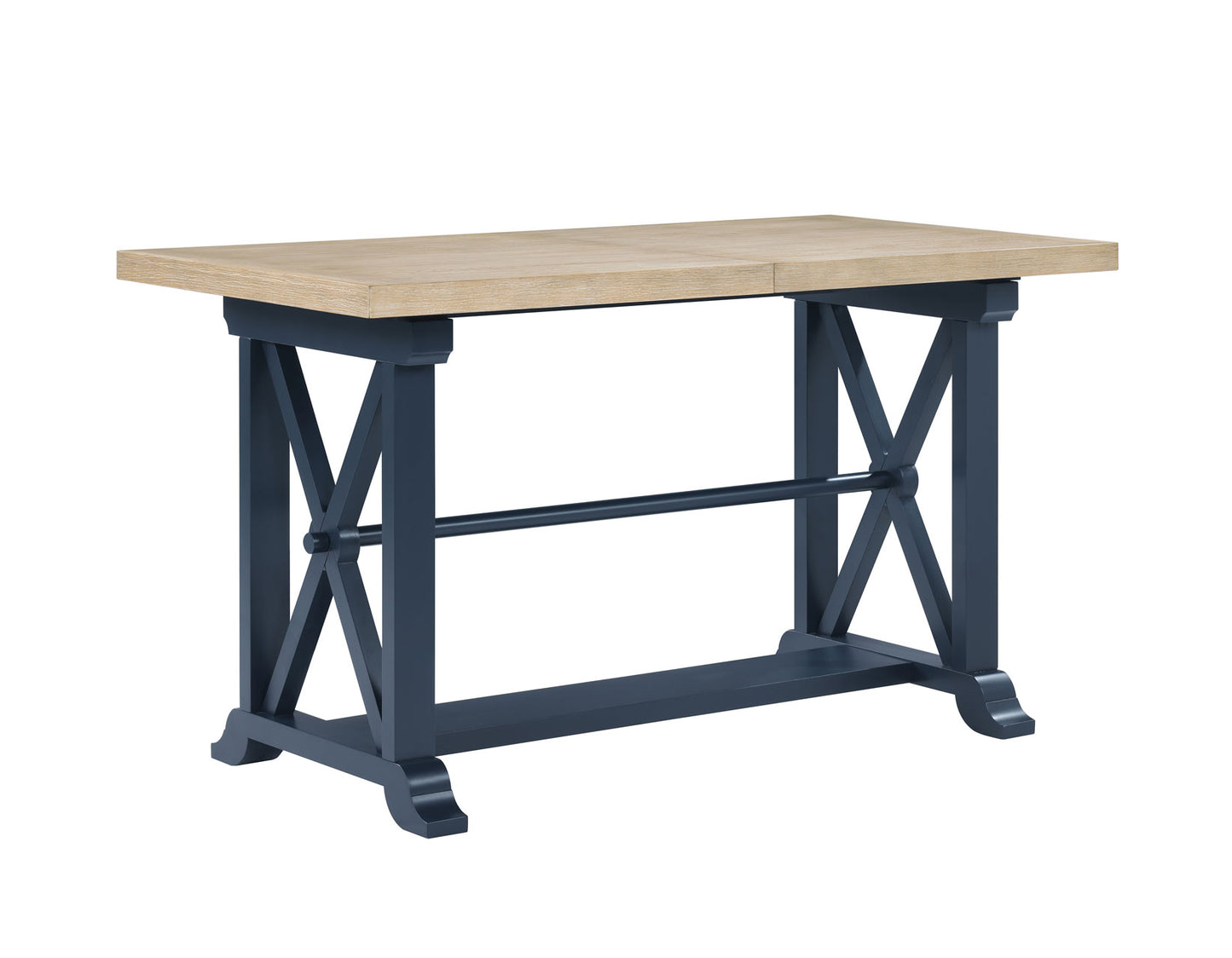 Darcy 64-82"Counter Table with 18-inch leaf, Midnight Blue and Natural Finish