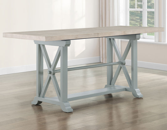 Darcy 64-82"Counter Table with 18-inch leaf, Mint Green and Natural Finish