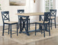 Darcy 5-Piece 64-82"Counter Set with 18-inch leaf, Midnight Blue and Natural Finish