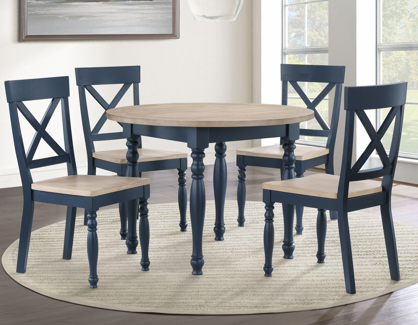 Darcy 42" Round 5-Piece DIning Set, Midnight Blue and Natural Finish