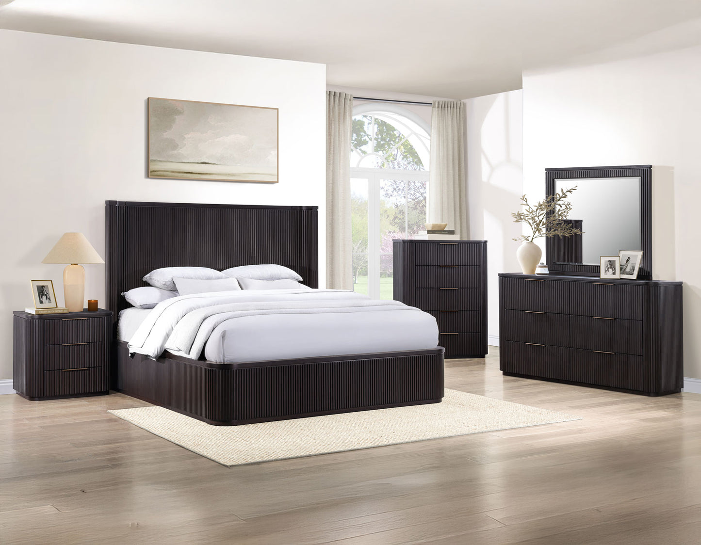 Henry Reeded Queen 4-Piece Bedroom Set, Espresso Finish