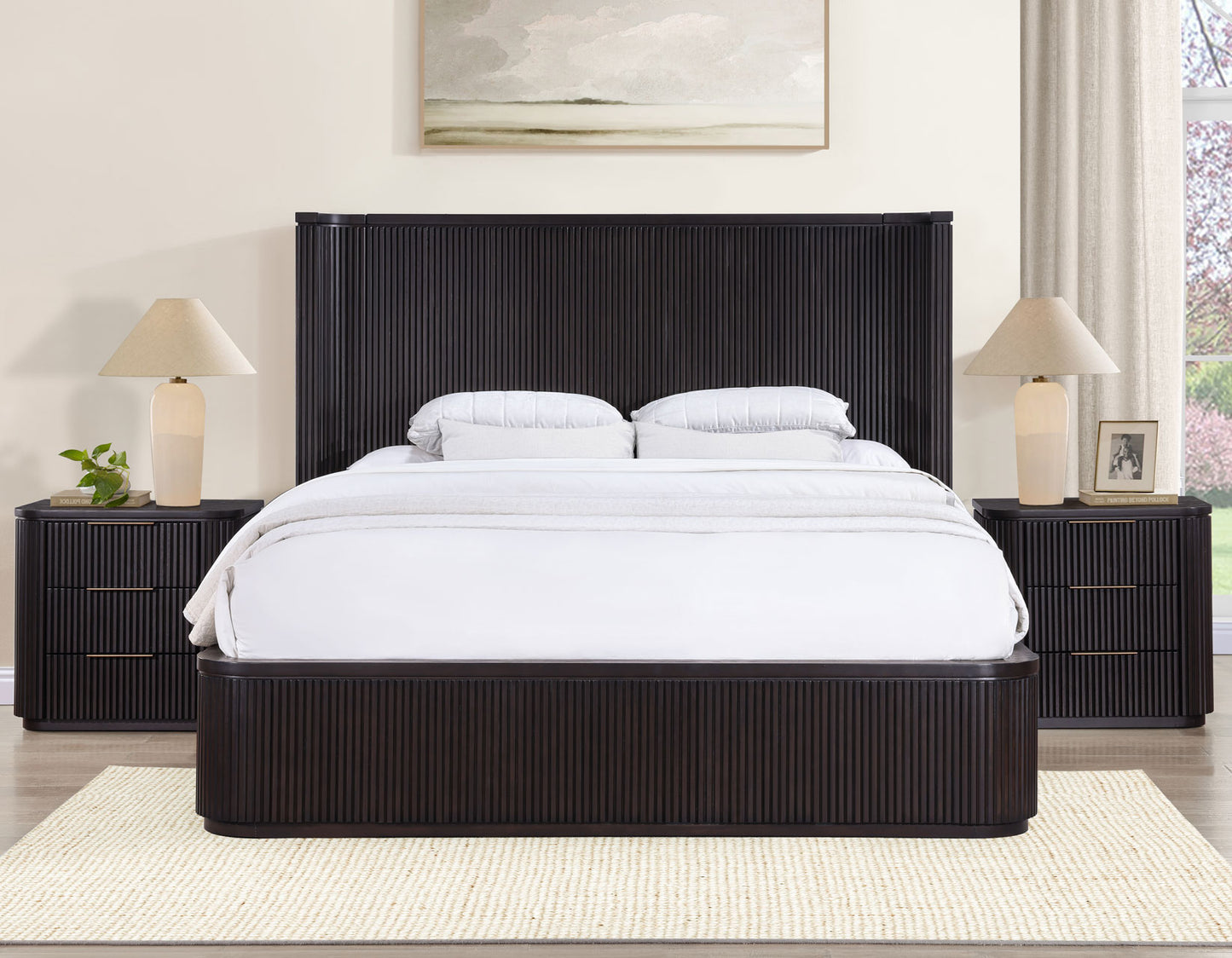 Henry Reeded Queen 4-Piece Bedroom Set, Espresso Finish