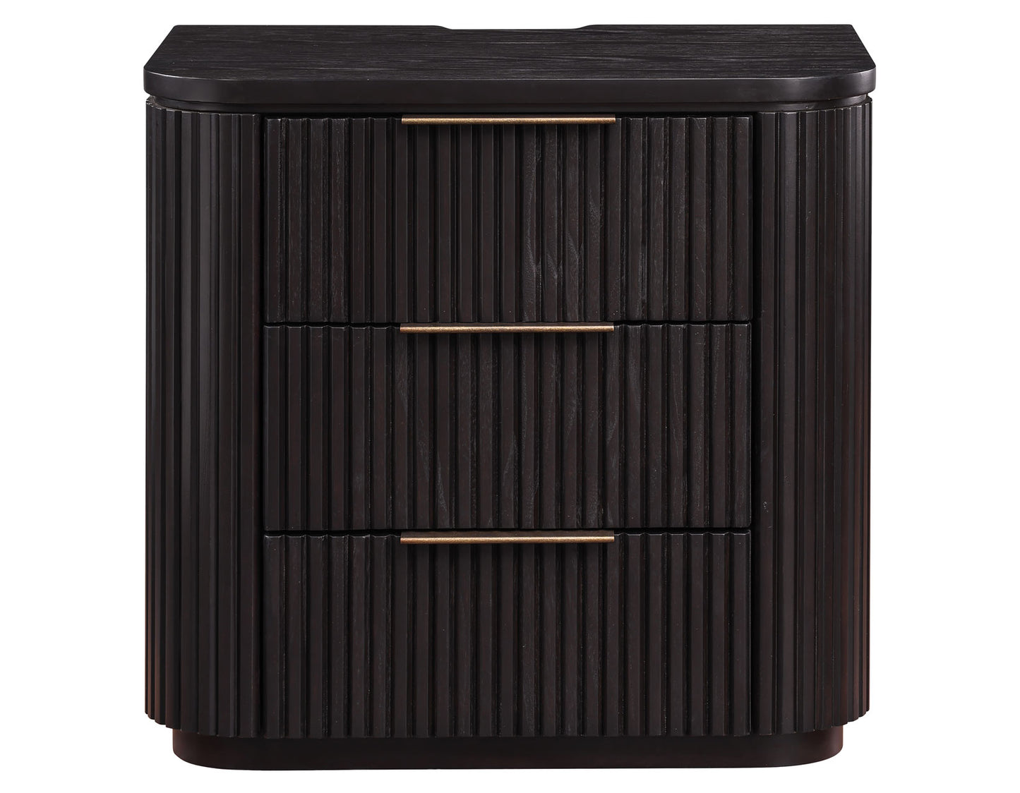 Henry Reeded 3-Drawer Nightstand with USB & Electric Outlets, Espresso Finish