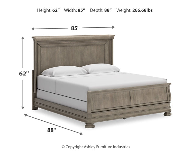 Lexorne California King Sleigh Bed with Mirrored Dresser