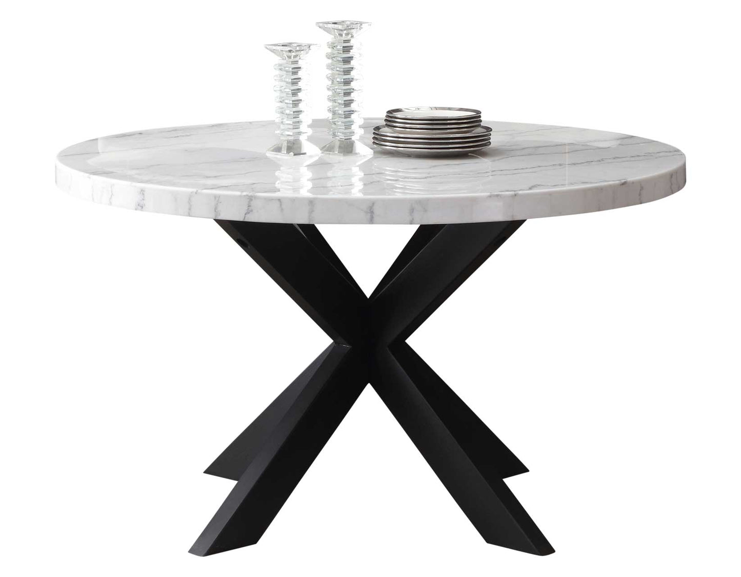 Xena 52-inch Round Dining Table, White Marble Top