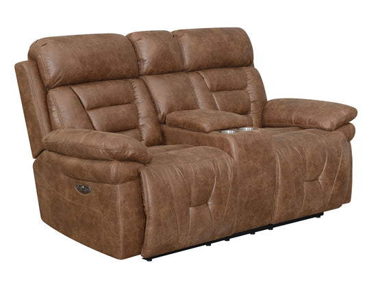 Brock Dual-Power Reclining Console Loveseat, Cinnamon