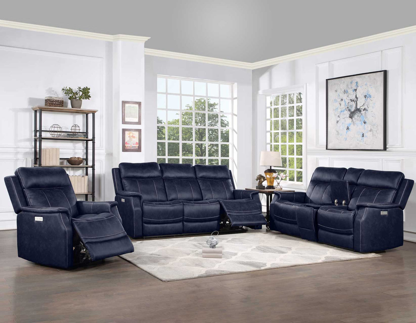 Valencia Dual-Power Leatherette Reclining Console Loveseat, Ocean Blue