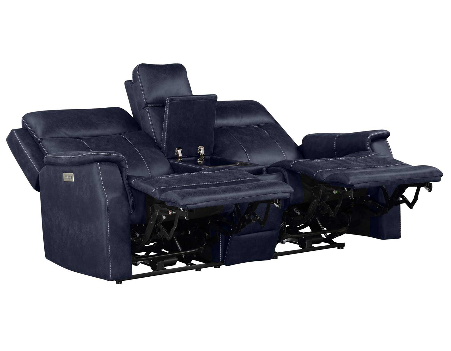 Valencia Dual-Power Leatherette Reclining Console Loveseat, Ocean Blue