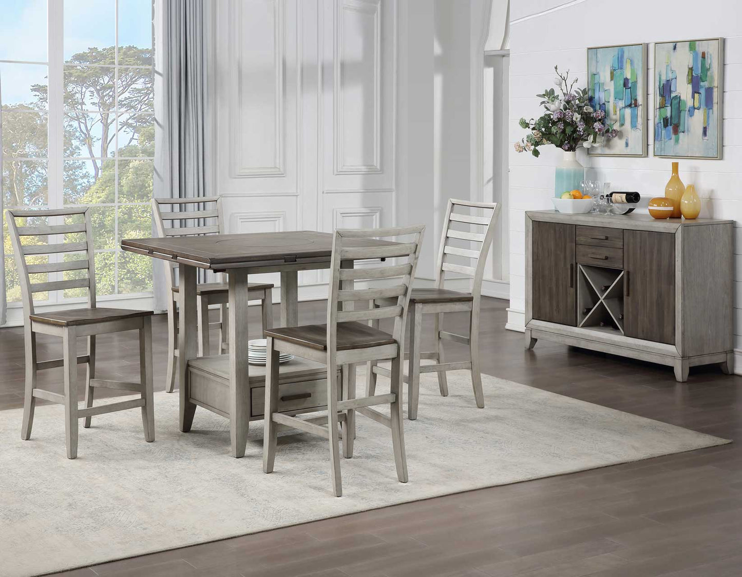 Abacus 5-Piece Counter Drop-Leaf Dining Set
(Table & 4 Chairs)