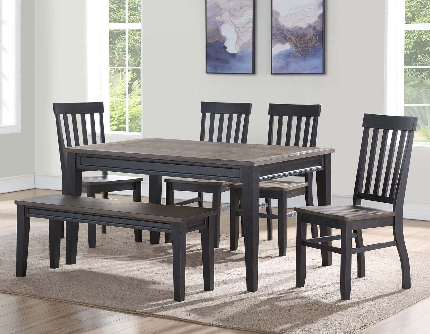 Raven Noir 6 Piece Dining Set
(Table, Bench & 4 Side Chairs)