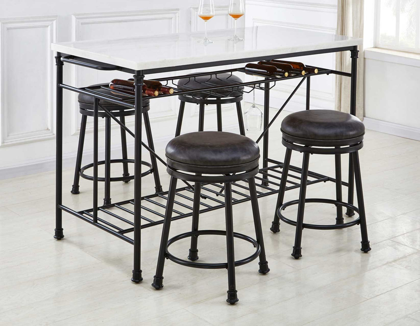 Claire White Marble 5-Piece 55-inch Kitchen Island Set
(Table & 4 Counter Stools)