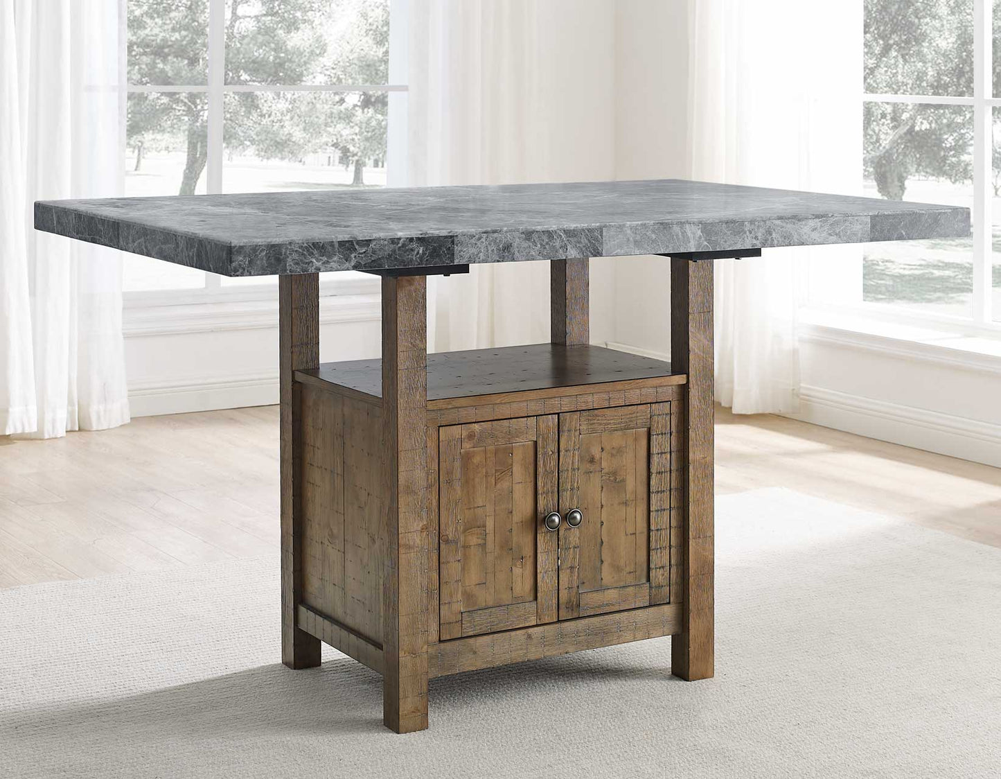 Grayson 60-inch Gray Marble Top Counter Storage Table
