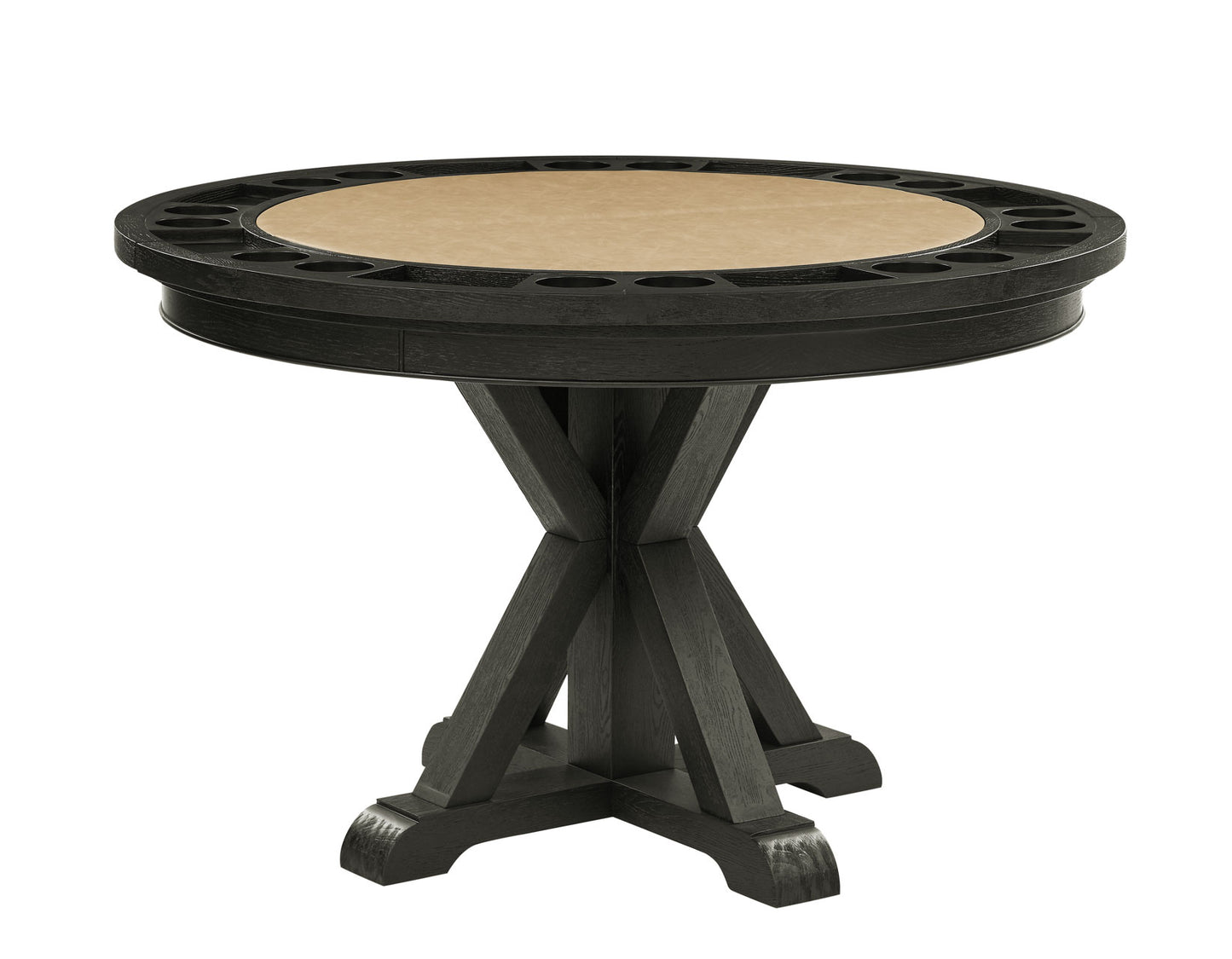 Rylie 48-inch Round Dining Table with Folding Game Top, Black Finish