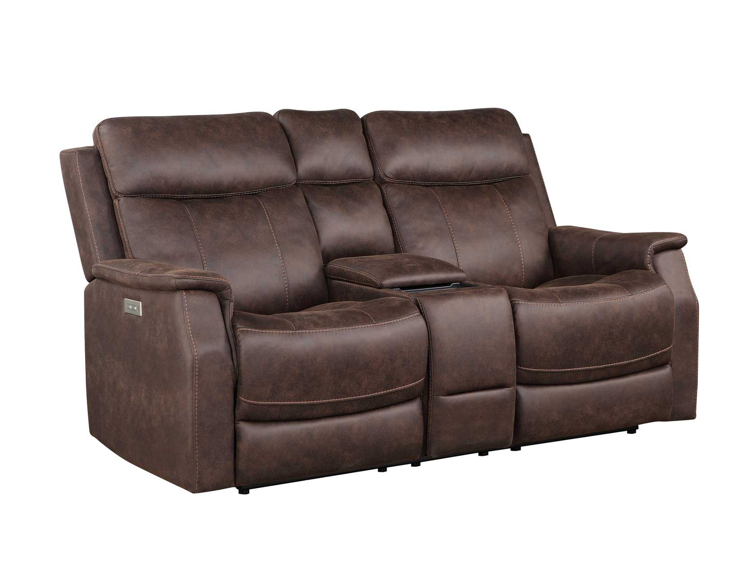 Valencia Dual-Power Leatherette Reclining Console Loveseat, Walnut