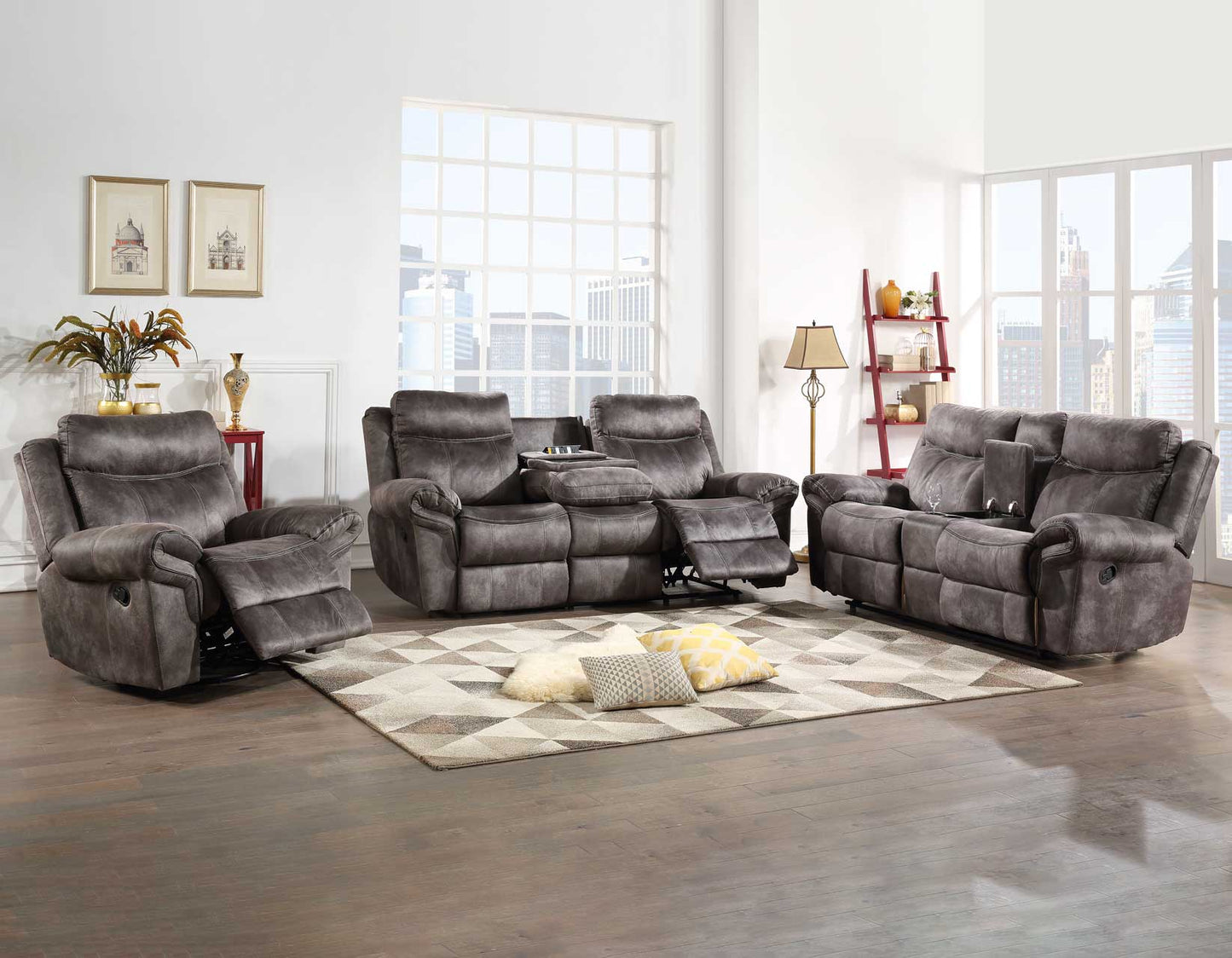 Nashville Manual Reclining Sofa w/Drop-Down Console, Grey